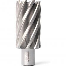 Корончатое сверло из быстрорежущей стали (HSS) предназначено для высокопроизводительного сверления глубоких и точных отверстий большого диаметра в листовом металле, трубах и других заготовках. Оснащено хвостовиком Weldon 19 для надежного крепления и эффективной передачи крутящего момента на магнитных сверлильных станках.Высокая производительность: быстрое и эффективное удаление материала по сравнению со спиральными сверлами.Чистота реза: обеспечивает чистые и точные отверстия с минимальными заусенцами.Универсальность: предназначено для сверления большинства видов черных и цветных металлов и их сплавов (сталь, алюминий, медь и др.).Надежное крепление: хвостовик Weldon 19 предотвращает проскальзывание в патроне под высокой нагрузкой.Область применения:Металлообработка и машиностроениеПроизводство металлоконструкцийМонтажные и ремонтные работы с использованием магнитных сверлильных станков.Внимание: сверление с подачей СОЖ! Штифт-выталкиватель поставляется отдельно.