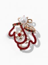 Брошь новогодняя «Варежки», контур, цветная в золоте