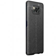 Чехол MyPads для Xiaomi POCO X3 / X3 NFC / X3 Pro из качественного износостойкого силикона с декоративным дизайном под кожу с тиснением черный