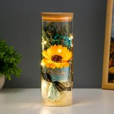 Фигурка светящаяся колба RISALUX «Букет с желтым цветком», LED-ночник, от батареек LR=1130 8x8x23 см