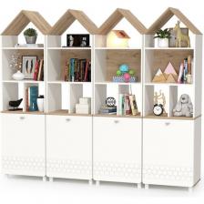 Стенка из детских стеллажей Эйп, цвет белый/дуб белый, ШхГхВ 212х41,5х183,8 см, универсальная сборка