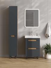 Шкаф – пенал для ванной комнаты Onika «Айленд 30», правый, 300x275x1900 мм, цвет графит/дуб крафт золотой