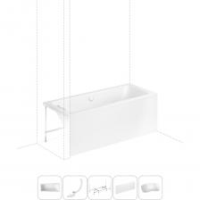 Прямоугольная ванна Pure производится в размерах 17075 и 18080 см и относится к разряду изделий премиум-сегмента. Благодаря усиленному армированному корпусу и просторной купели с тонкими гранями по периметру ванна выглядит легко и может быть установлена в углу, проеме или вровень с полом. Удобные пологие спинки и смещенный в центр ванны слив позволяют максимально комфортно расположиться и принимать водные процедуры вдвоем. Основа ванн из литьевого акрила — жесткий 4 мм лист полиметилметакрилата (ПММА), который помещают в вакуум-формовочное оборудование и под большим давлением заполняют матрицу будущей ванны. Для максимальной прочности конструкции по всему основанию купели закладывается усиленная плита ДСтП, а внешняя сторона покрывается смесью полимера с отвердителем и ровингом. После отверждения в ванне высверливают отверстия для слива-перелива. Сифон-автомат Useful Extras от Wellsee изготовлен из полипропилена высокой термической стойкости и прочности, неуязвим к воздействию агрессивных химических средств. Самоочищающаяся форма и изгибы сифона препятствуют скоплению грязи внутри обвязки и поддерживают высокую пропускную способность — 50 л/мин. Конструкция ванны предполагает установку на поперечные ножки или усиленный металлический каркас с максимальной нагрузкой до 500 кг и предусматривает дополнительную фиксацию к стене. Наличие регулировок на каждой ножке и распорках обеспечивает удобство установки на различных поверхностях.