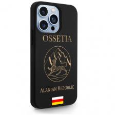 Черный силиконовый чехол MustHaveCase для iPhone 13 Pro Золотой Герб Северной Осетии для Айфон 13 Про Противоударный