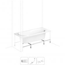 Прямоугольная ванна Easter Pro производится в трех размерах: 15070, 16070 и увеличенном 170*75 см. Детально продуманный дизайн анатомической формы чаши, повторяющий естественные изгибы человеческого тела, позволяет расположиться максимально комфортно. Небольшой подголовник обеспечивает дополнительное удобство. Основа ванн из литьевого акрила — жесткий 4 мм лист полиметилметакрилата (ПММА), который помещают в вакуум-формовочное оборудование и под большим давлением заполняют матрицу будущей ванны. Для максимальной прочности конструкции по всему основанию купели закладывается усиленная плита ДСтП, а внешняя сторона покрывается смесью полимера с отвердителем и ровингом. После отверждения в ванне высверливают отверстия для слива-перелива. Сифон-автомат Useful Extras от Wellsee изготовлен из полипропилена высокой термической стойкости и прочности, неуязвим к воздействию агрессивных химических средств. Самоочищающаяся форма и изгибы сифона препятствуют скоплению грязи внутри обвязки и поддерживают высокую пропускную способность — 50 л/мин. Конструкция ванны предполагает установку на поперечные ножки или усиленный металлический каркас с максимальной нагрузкой до 500 кг и предусматривает дополнительную фиксацию к стене. Наличие регулировок на каждой ножке и распорках обеспечивает удобство установки на различных поверхностях.