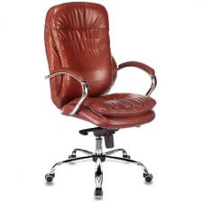 Кресло руководителя Бюрократ T-9950, светло-коричневый, Leather Eichel, кожа, крестов. металл хром