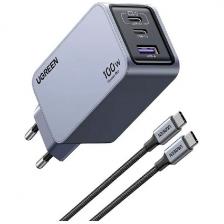 Сетевое зарядное устройство Ugreen X757 (25874), Nexode Pro 100W, USB-A+2*USB-C GaN Tech, Fast Charger, EU с кабелем 1M 100W. Цвет: серый