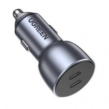 Автозарядка UGREEN CD213 USB-C PD+USB-C PD 36W Fast, серый космос 70594