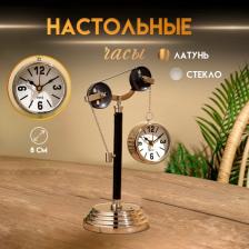Настольные часы, 32x22 см, диаметр часов 8 см, латунь