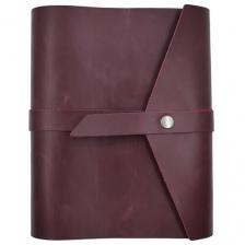Ежедневник недатированный кожаный на кольцах А5. Бордовый (винный). С застежкой на кнопку