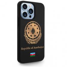 Черный силиконовый чехол SignumCase для iPhone 13 Pro Золотой Герб Азербайджана для Айфон 13 Про