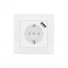 Одноместная розетка 1-местная розетка EKF СП с/з Минск 16А белая с защитными шторками с USB 1А ERR16-028-100-USB