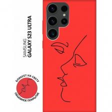 Матовый чехол Faces для Samsung Galaxy S23 Ultra / Самсунг С23 Ультра с 3D эффектом красный