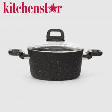 Кастрюля Kitchenstar Granite с крышкой черная 20 см