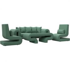 Набор Волна-2 (стол, диван, 2 кресла) (Зеленый/Рогожка) Лига Диванов арт.125329