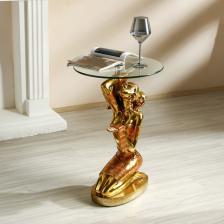 Столик журнальный декоративный «Африканка с ребёнком на спине», под золото, 42x42x64 см