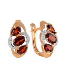 Золотые серьги с гранатом и фианитами