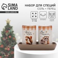 Солонка и перечница новогодние «Зимние зверята», 12x6.5x7 см, ручная работа