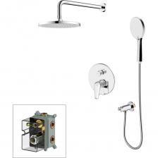 Душевая система Dale на два выхода – готовое решение для комфортного дома, детально продуманное для душевой зоны. Не нужно тратить время на поиски отдельных предметов, ведь каждая деталь набора гармонично сочетается между собой. Комплект выполнен в современном дизайне и поддерживает эстетику минимализма: встраиваемый монтажный блок со всеми механизмами скрыт под отделкой, видимыми остаются только элементы управления и душевые аксессуары (ручной и тропический душ), имеющие классические округлые формы. Все это позволяет реализовать понравившиеся дизайнерские решения и вписать сантехнику в любой интерьер.  Душевую систему можно установить практически в любом удобном месте ванной комнаты, в том числе, на разных стенах. Конструкция и материал стен не имеют значения. А глубина установки регулируется – достаточно срезать выступающие гофрированные края. Пластиковый бокс защищает устройство подачи воды от внешнего воздействия, что продлевает срок службы душевой системы. Сантехнику без выступающих деталей проще поддерживать в чистоте. Подходит для систем с водой высокой температуры (70-80 °С) в трубах. Например, при эксплуатации с газовой колонкой. Оптимальная толщина никель-хромового покрытия защищает смесители и душевые аксессуары Milardo® от образования трещин и сколов. В комплекте есть все необходимое для использования сразу после установки: душевой шланг (1,6 м) в оплетке из нержавеющей стали, трехрежимная ручная лейка и тропический душ.  