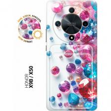 Силиконовый чехол на Honor X9b / X50 с принтом "Россыпь драгоценных камней" с карманом для карты