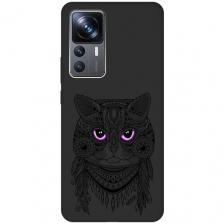 Матовый Soft Touch силиконовый чехол на Xiaomi 12T, 12T Pro, Сяоми 12Т, 12Т Про с 3D принтом "Grand Cat" черный
