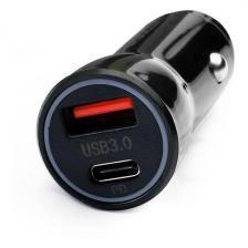 Автомобильное зарядное устройство USB + USB Type-C, 12В, 5V/3А, чёрный (ELX-CA01-C02)