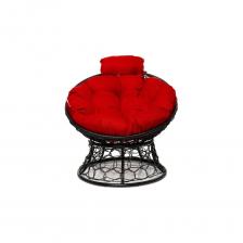 Кресло M-GROUP ПАПАСАН мини с ротангом чёрное, красная подушка 12070406