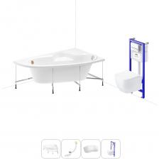 Комплексное предложение для обустройства ванной комнаты по специальной цене. Каждый элемент набора продуман и отвечает лучшим сантехническим решениям для ежедневного комфорта, максимальной гигиены и гарантирует надежный и безопасный монтаж. ВАННА ИЗ ЛИТЬЕВОГО АКРИЛА ОТ LAVINIA BOHO Акриловая ванна Bell Pro производится в размерах от 140*95 до 170*110 см с лево- и правосторонним разворотом, отлично подходит как для небольших помещений, так и для просторных ванных комнат. Угловое расположение чаши позволяет эффективно использовать доступное пространство: одновременно иметь увеличенную длину купели для комфортного купания и оптимальный объем для принятия душа. Отлитый подголовник и сиденье создают дополнительный комфорт для полной релаксации. Широкие площадки на бортиках — идеальное место для размещения косметики и предметов гигиены. Усиленный армированный корпус отлично сохраняет форму и не деформируется при нагрузках и наполнении чаши горячей водой. ПРОЧНЫЙ КАРКАС ИЗ СТАЛИ Ванна монтируется на усиленный стальной каркас и стабилизируется креплениями к стене. Конструкция надежно фиксирует чашу и равномерно распределяет динамическую нагрузку до 500 кг. Регулировка опор по высоте нивелирует перепады уровня пола на различных поверхностях. СИФОН С ПОВЫШЕННОЙ ФУНКЦИОНАЛЬНОСТЬЮ Автоматический слив-перелив Useful Extras от Wellsee с донным клапаном click-clack и съемной накладкой на перелив изготовлен из полипропилена повышенной прочности. Накладка на перелив и крышка донного клапана выполнены из латуни. Функция верхней очистки позволяет с легкостью устранять возможные засоры, а плоский гидрозатвор служит барьером для неприятных канализационных газов и занимает минимум места под ванной. ПОДГОЛОВНИК НА САМОКЛЕЯЩЕЙСЯ ЛЕНТЕ Подголовник на ванну от Wellsee из вспененного полиуретана с гелевой структурой гипоаллергенен и безопасен для здоровья человека. Благодаря волнообразной форме и высокой эластичности подушка мгновенно адаптируется к изгибам тела, равномерно распределяет нагрузку в шейно-воротниковой зоне. Поверхность изделия не впитывает влагу и запахи, что гарантирует высокий уровень гигиены и износостойкость при продолжительном контакте с водой. ПОДВЕСНОЙ УНИТАЗ LAVINIA BOHO СО 100% ОТКРЫТЫМ КРАЕМ Унитаз Lavinia Boho One в минималистичном дизайне — бестселлер поколения безободковой керамики из санфарфора. Гладкая беспористая поверхность обладает повышенной прочностью и износостойкостью, не скапливает грязь и сокращает рост бактерий. Чаша Rimless со скрытым креплением качественно омывается с первого смыва без брызг и обеспечивает 100% гигиеничность и простоту в уходе за изделием. При мощном каскадном смыве выделения сразу попадают в воду и блокируются жидкостью, минимизируя распространение неприятных запахов. БЫСТРОСЪЕМНОЕ СИДЕНЬЕ С КРЫШКОЙ Эргономичная форма сиденья позволяет с удобством расположиться людям разного возраста и комплекции. Благодаря встроенным в петли демпферам сиденье с крышкой опускаются мягко и бесшумно. Установить или снять сиденье можно всего за несколько секунд одним нажатием. Конструкция выдерживает нагрузку до 400 кг и имеет более 100.000 циклов открывания/закрывания. Сиденье из дюропласта гипоаллергенно и полностью безопасно при контакте с кожей человека. УНИВЕРСАЛЬНАЯ ИНСТАЛЛЯЦИЯ С БЕСШОВНЫМ БАЧКОМ Инсталляционная система Lavinia Boho Relfix с универсальным креплением позволяет производить не только стандартный «прямой» монтаж рамы к стене, но и осуществлять «поворотный» монтаж, вплоть до установки в угол помещения. Цельнолитой бачок системы изготовлен из долговечного полимерного материала HDPE и изолирован от конденсационной влаги. Все соединительные элементы бачка для подключения инсталляции к трубопроводу изготовлены из латуни. ДИСПЕНСЕР ДЛЯ ДЕЗОДОРАЦИИ Дозатор для дезинфицирующих средств устанавливается в бачок инсталляционной системы RelFix и поддерживает гигиену унитаза, аромат свежести в туалетной комнате. Благодаря точной подгонке резервуара под туалетные блоки при каждом смыве с водой поступает одинаковое количество дезинфицирующего средства, которое равномерно распределяется по чаше унитаза. УЛ