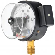 Манометр с электроконтактной приставкой предназначен для управления внешними электрическими цепями в схемах сигнализации, автоматики и блокировки технологических процессов при достижении заданного значения. Электроконтактная группа манометра снабжена указателями, осуществляющими настройку приставки на пороговое значение (значение уставки), а группа приставки механически связана со стрелкой показывающего прибора. При прохождении стрелкой значения уставки происходит замыкание или размыкание электрической цепи, в соответствии с типом приставки.