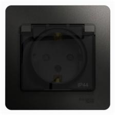 GLOSSA Розетка с заземлением со шторками с крышкой IP44 антрацит в сборе GSL000748 Schneider Electric