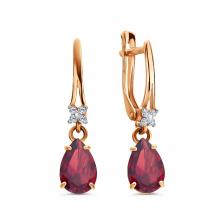 Золотые серьги с гранатом и фианитами