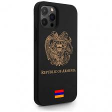 Черный силиконовый чехол SignumCase для iPhone 12/12 Pro Золотой Герб Армении для Айфон 12/12 Про