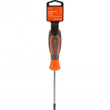 Отвертка с эргономичной рукояткой магнитнаяСочетание твёрдых и мягких элементов рукоятки оптимально распределяет усилие, прилагаемое к инструменту, и предотвращает проскальзываниеЭргономичный дизайн облегчает работуОтвёртка удобно подвешивается за специальное отверстиеЛезвие отвёртки изготовлено из хромованадиевой стали, жало подвержено индукционной закалке и фосфатировано