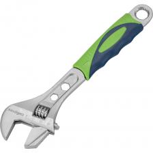 Разводной ключ Сибртех 15599 длиной 250 мм, с переставной губкой и двухкомпонентной рукояткой, предназначен для выполнения монтажных работ. Позволяет справляться с болтами разного размера и способен заменить целый арсенал гаечных ключей. Переставная губка с зазубринами позволяет использовать ключ для работы предметами без специального профиля, например, трубами.ПреимуществаПрочность и долговечность — ключ изготовлен из закаленной легированной стали, для надежной защиты от коррозии на инструмент нанесено никелевое покрытие.Функциональность — миллиметровая шкала и точечная риска позволяют разводить губки на точно заданное расстояние.Комфортная работа — двухкомпонентная рукоятка с рифлением и подпальцевыми выемками не выскальзывает из ладони.