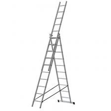 Лестница трехсекционная алюминиевая Fit 65435, 3 х 10 ступеней, H=285/481/674 см, вес 12,19 кг