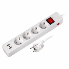 Сетевой фильтр c USB+Type C, 16А, 4 гнезда, c з/ш, с з/к, ПВС 3x1.0, 1.8 м, белый (SBSP-18C-W), цена за 1 шт