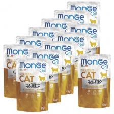 Корм для стерилизованных кошек Monge Grill, беззерновой, с курицей 12 шт. x 85 г (кусочки в желе)
