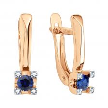 Золотые серьги с сапфирами и бриллиантами с родированием