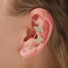 Серьга кафф «Бабочки», белая в золоте