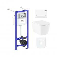 Комплект: инсталляция с унитазом Lavinia Boho Aveo Rimless 6 в 1 77050205 - комплексное предложение по специальной цене, включающее все необходимое для установки и комфортного использования подвесной керамики. Чаша унитаза крепится на инсталляционную систему, далее на стену монтируется клавиша смыва для подачи воды. Подвесной унитаз, как правило, находится над полом на высоте около 100 мм, что облегчает уборку и обеспечивает доступ для свободного мытья пола под чашей. Санитарный фарфор Lavinia Boho имеет более твердую и гладкую поверхность, нежели сантехнический фаянс. Благодаря современному оборудованию и обжигу керамики при температуре 1250 &deg;С образуется беспористая многослойная глазурь, которая отличается низким коэффициентом водопоглощения и меньше впитывает грязь и запахи. Сиденье с крышкой изготовлено из прочного дюропласта с петлями из нержавеющей стали и имеет идеальное сочетание глянцевого цвета с керамикой. Широкая конструкция сиденья обеспечивает повышенный комфорт благодаря эргономичной форме и обработке поверхности специальным составом, который снижает дискомфорт при контакте с холодной поверхностью сиденья. Благодаря встроенным в петли амортизаторам сиденье с крышкой опускаются медленно, закрываются мягко и бесшумно. С помощью инновационных гаек-эксцентриков положение сиденья можно легко регулировать.