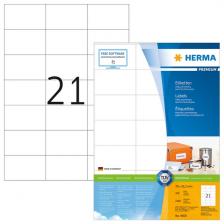 HERMA 4668 Этикетки самоклеющиеся Бумажные А4, 70.0 x 42.3, цвет: Белый, клей: перманентный, для печати на: струйных и лазерных аппаратах, в пачке: 100 листов/2100 этикеток – фото 1