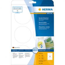 HERMA 5068 (круглые) Этикетки самоклеющиеся Бумажные А4, д. 85 мм, цвет: Белый, клей: не перманентный (removable - обладает свойствами стикера), для печати на: струйных и лазерных аппаратах, в пачке: 25 листов/150 этикеток