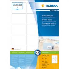 HERMA 4265 Этикетки самоклеющиеся Бумажные А4, 63.5 x 46.6, цвет: Белый, клей: перманентный, для печати на: струйных и лазерных аппаратах, в пачке: 100 листов/1800 этикеток