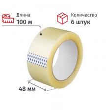 Клейкая лента упаковочная 48 мм х 100 м 40 мкм прозрачная (6 штук в упаковке)