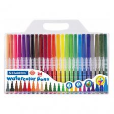 Фломастеры BRAUBERG "PREMIUM", 24 цвета, корпус С печатью, вентилируемый колпачок, ПВХ-упаковка с европодвесом, 151944