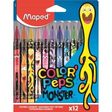 Фломастеры Maped Color'Peps Monster 12 цветов смывающиеся с вентилируемыми колпачками (845400)
