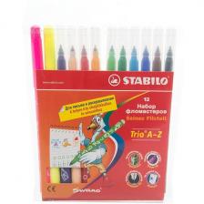 Фломастеры Stabilo Trio A-Z с трехгранной зоной обхвата, набор 12 цветов (Stabilo 378/1-12-02)