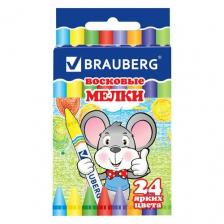 Восковые карандаши BRAUBERG/пифагор, 24 цвета, 222964
