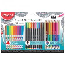 Набор для творчества MAPED "Colouring Set", 10 фломастеров, 10 капиллярных ручек, 12 двусторонних цветных карандашей, точилка, 897417
