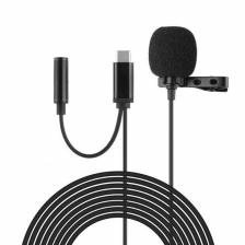 Микрофон петличный (петличка) USB Type-C с разъемом для наушников для блоггера / для телефона / для смартфона